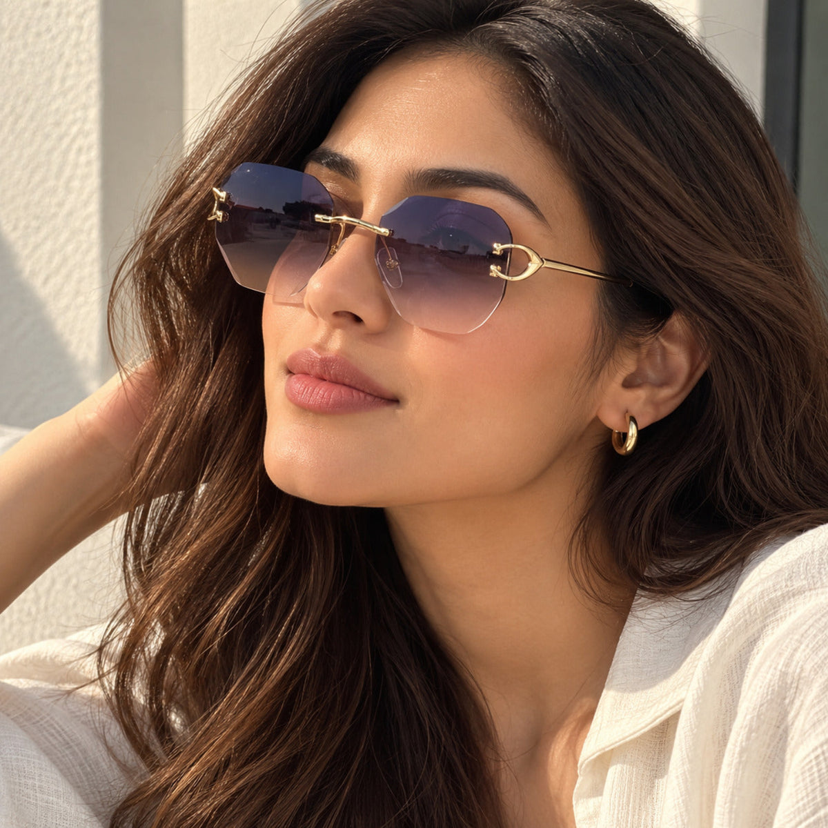 Gold Rimless Gray Gradient Sunglasses JLTG0326