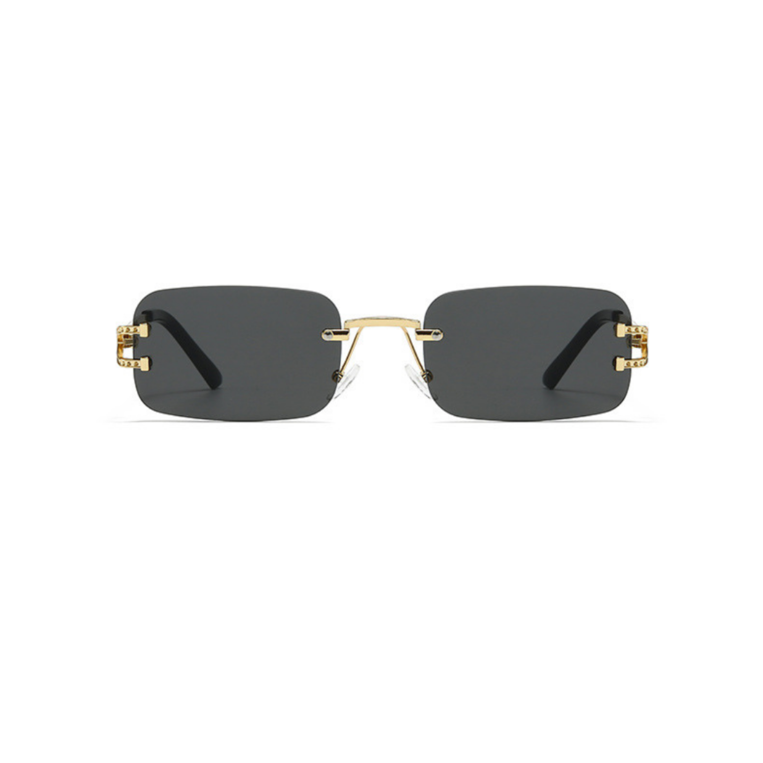 Gold Rimless Rectangular Black Sunglasses JLTG0332
