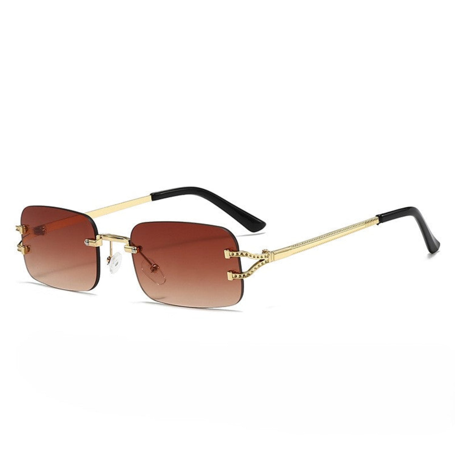 Gold Rimless Rectangular Brown Sunglasses JLTG0333