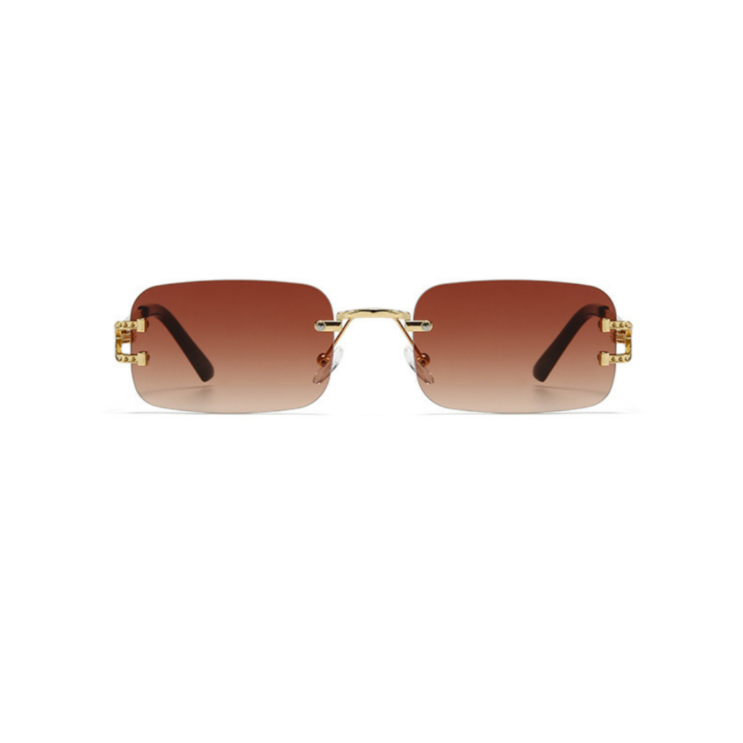 Gold Rimless Rectangular Brown Sunglasses JLTG0333