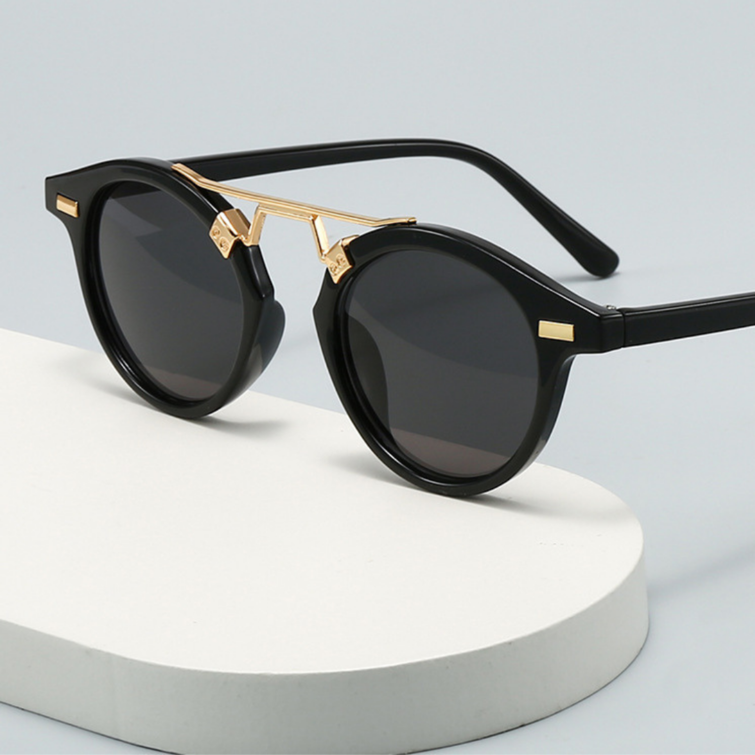 Black Round Gold Bridge Sunglasses JLTG0346