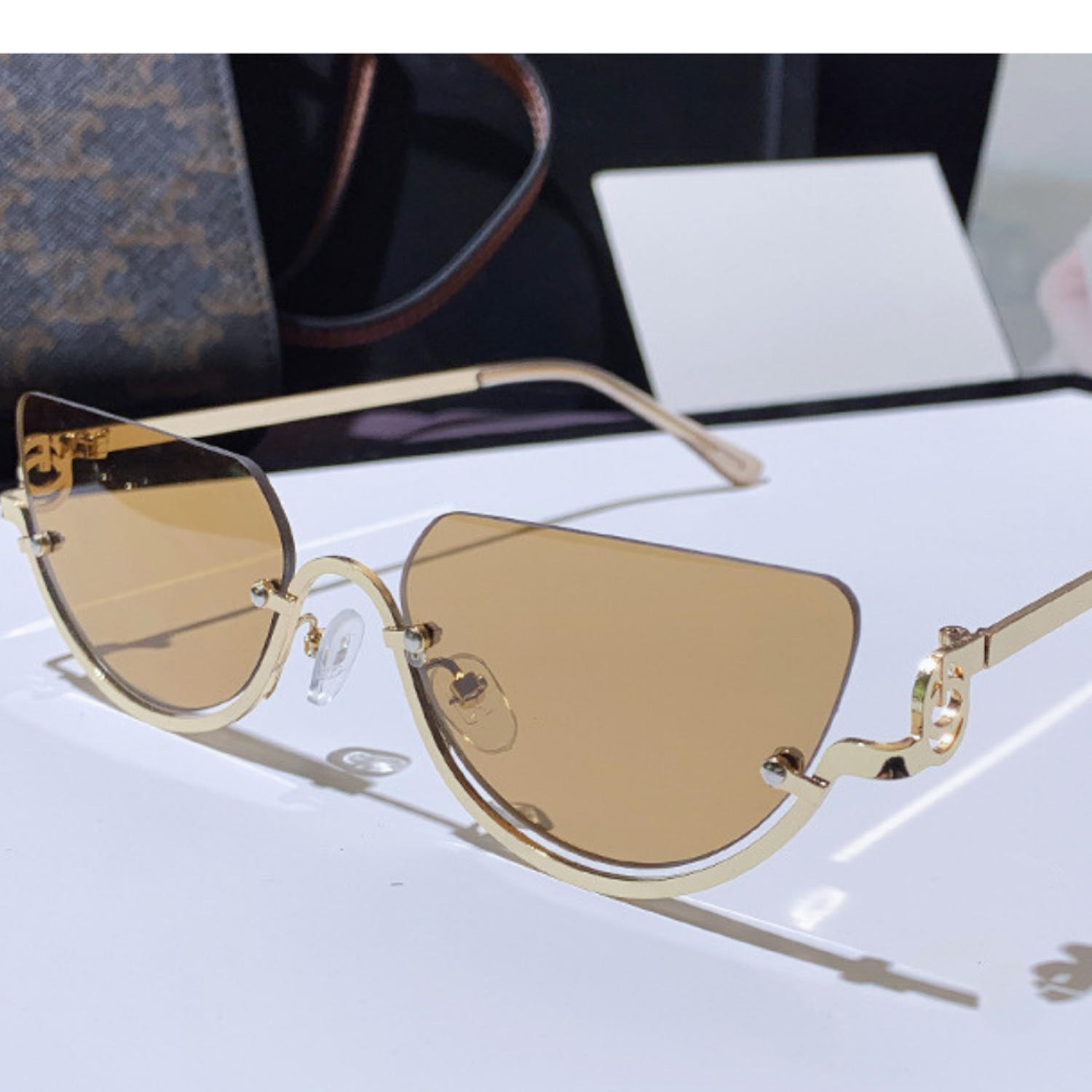 Gold Half-Rim Yellow Cat-Eye Sunglasses JLTG0351