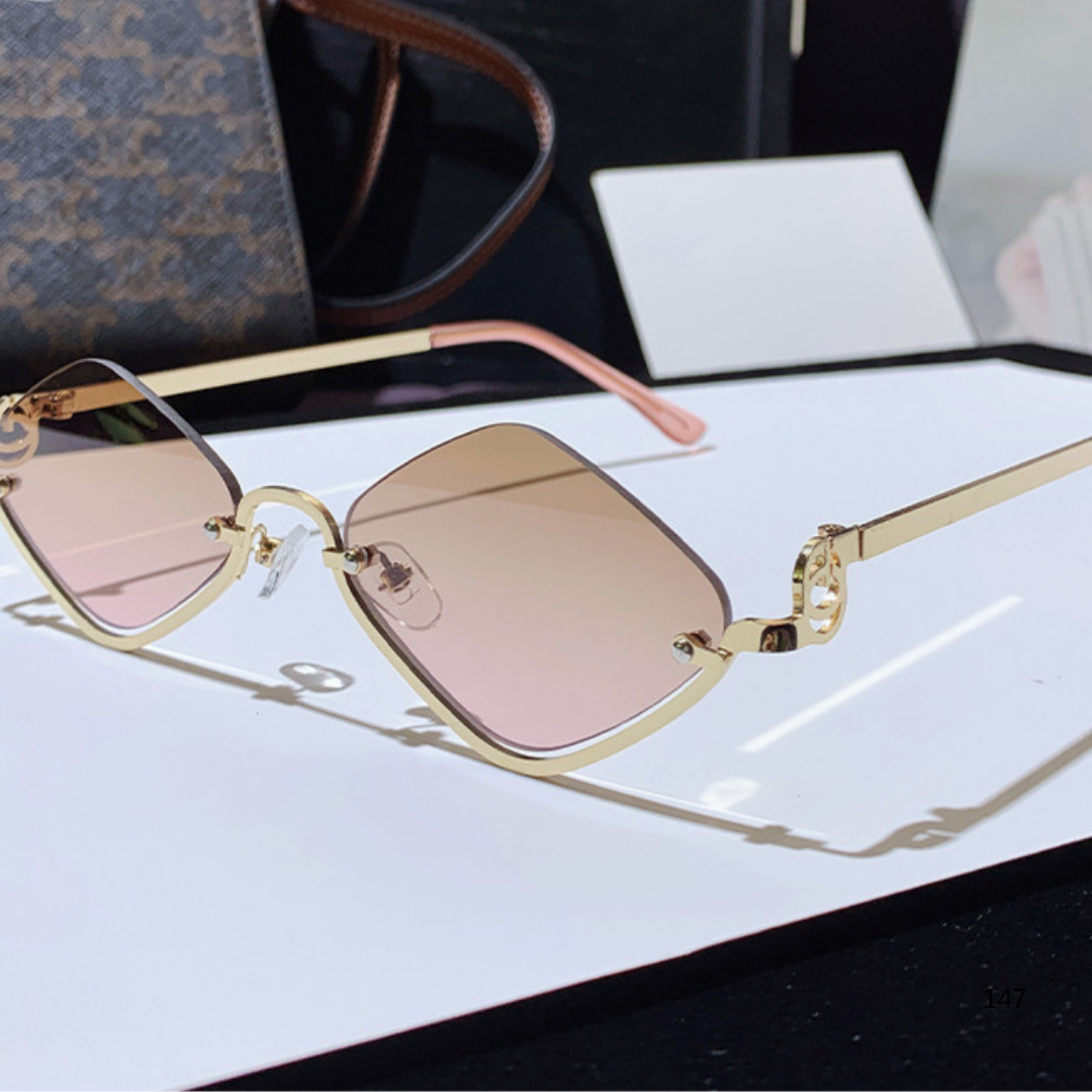Gold Half-Rim Pink Gradient Sunglasses JLTG0353