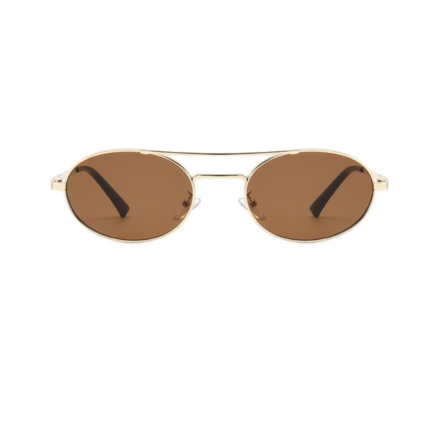 Gold Double Bridge Round Brown Sunglasses JLTG0356