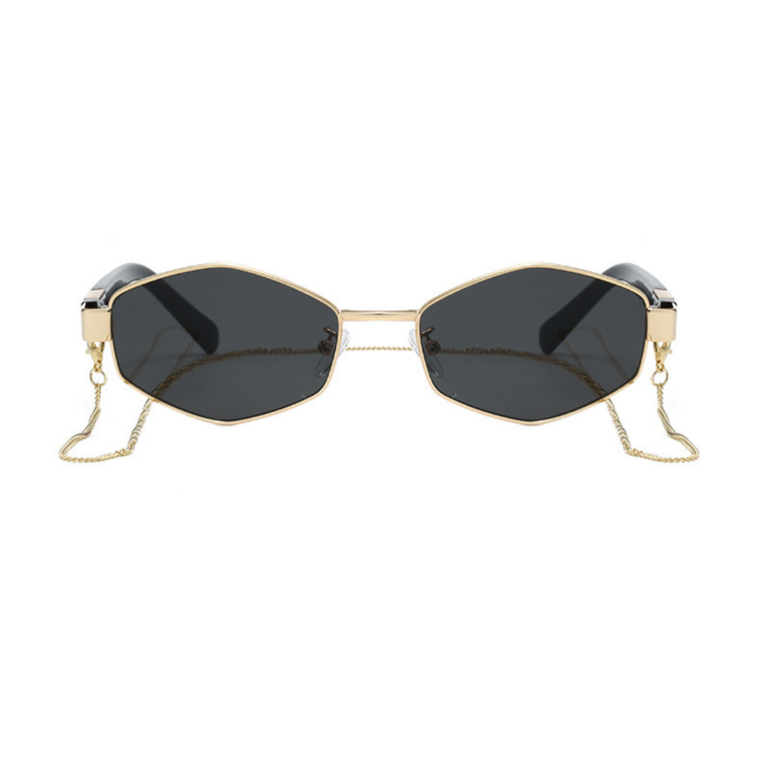 Gold Chain Black Hexagonal Sunglasses JLTG0357