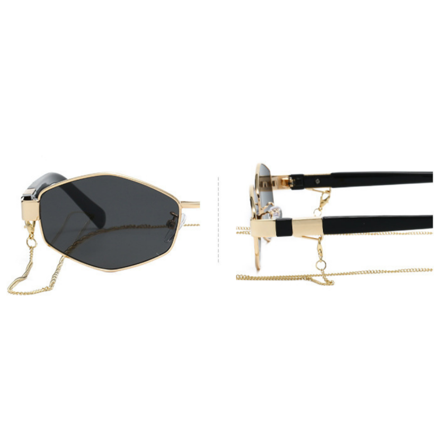 Gold Chain Black Hexagonal Sunglasses JLTG0357