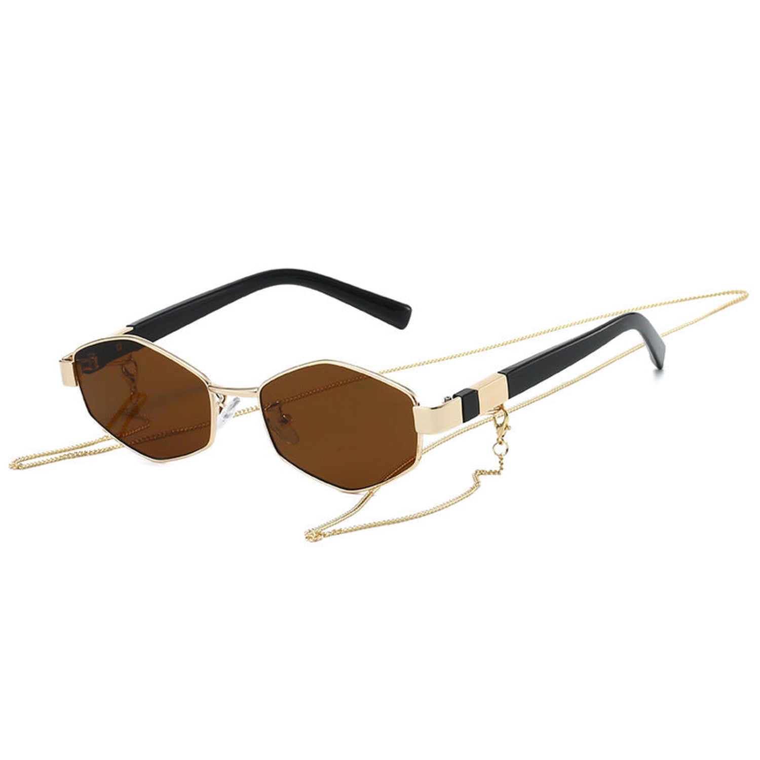 Gold Chain Brown Hexagonal Sunglasses JLTG0360