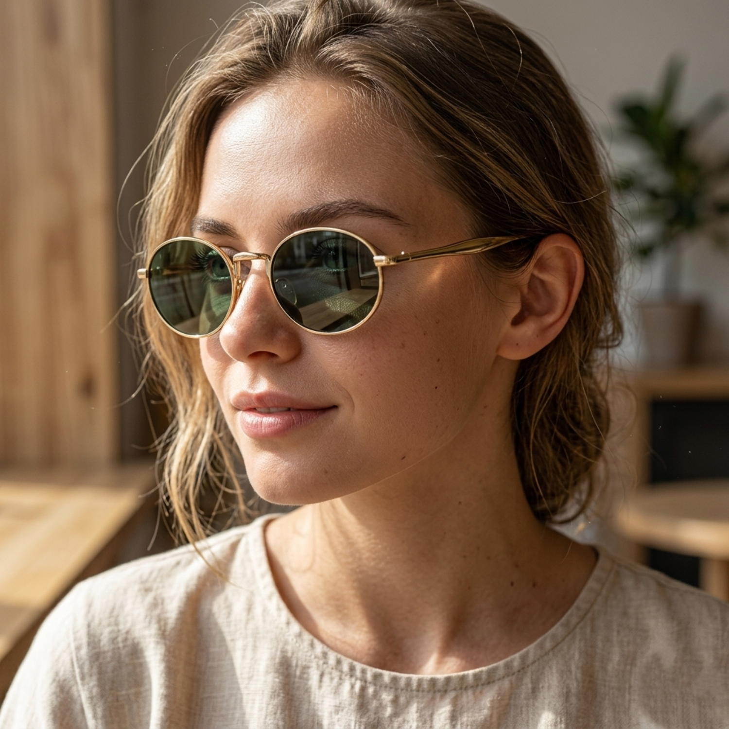 Minimalist Gold Round Brown Sunglasses JLTG0364