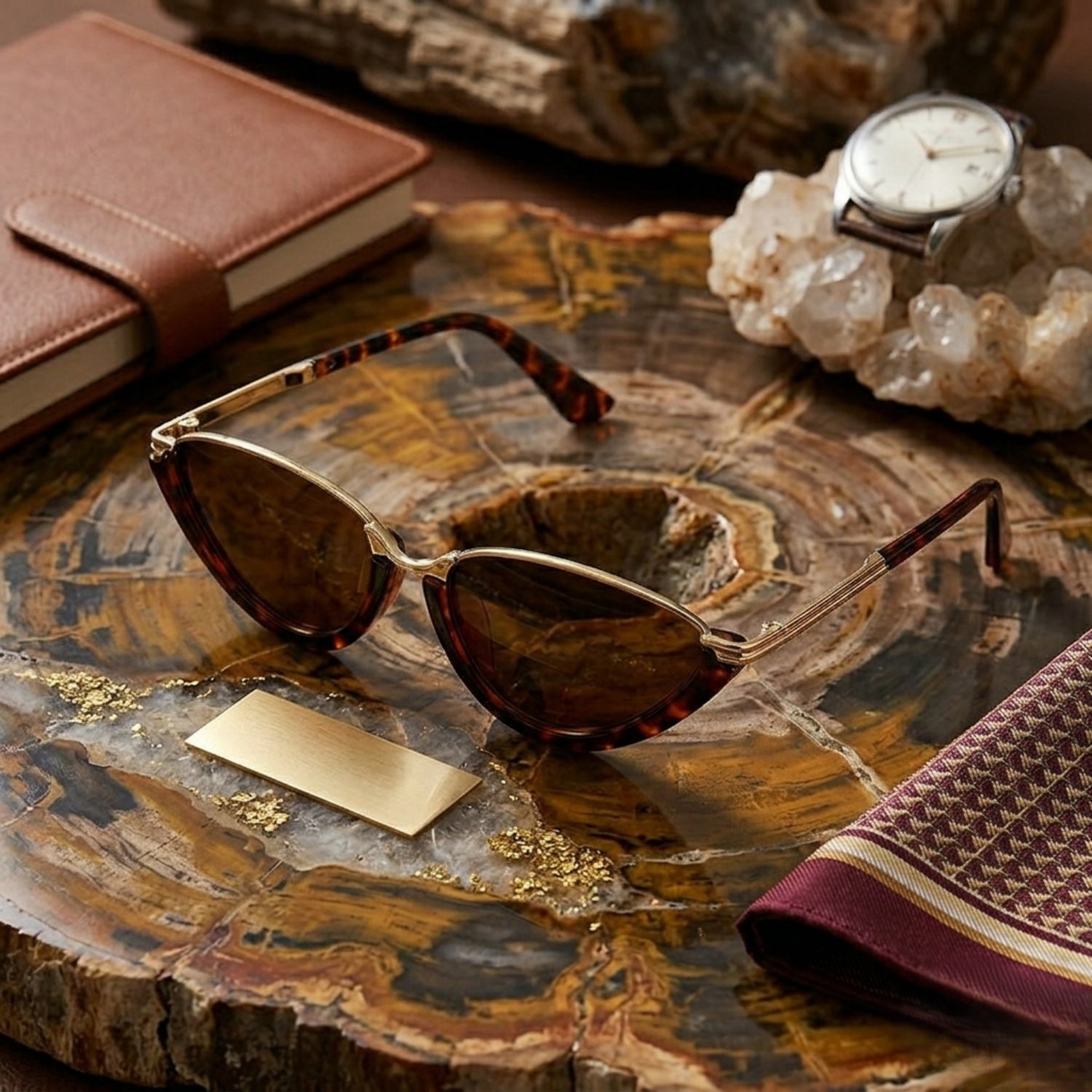 Gold Bridge Tortoise Brown Cat-Eye Sunglasses JLTG0365