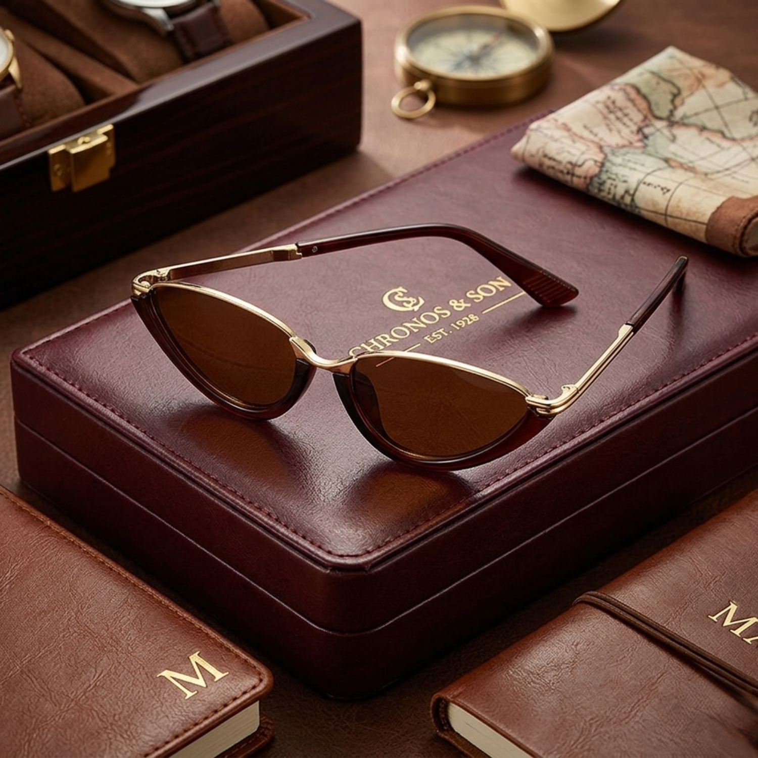 Gold Bridge Red Brown Cat-Eye Sunglasses JLTG0366