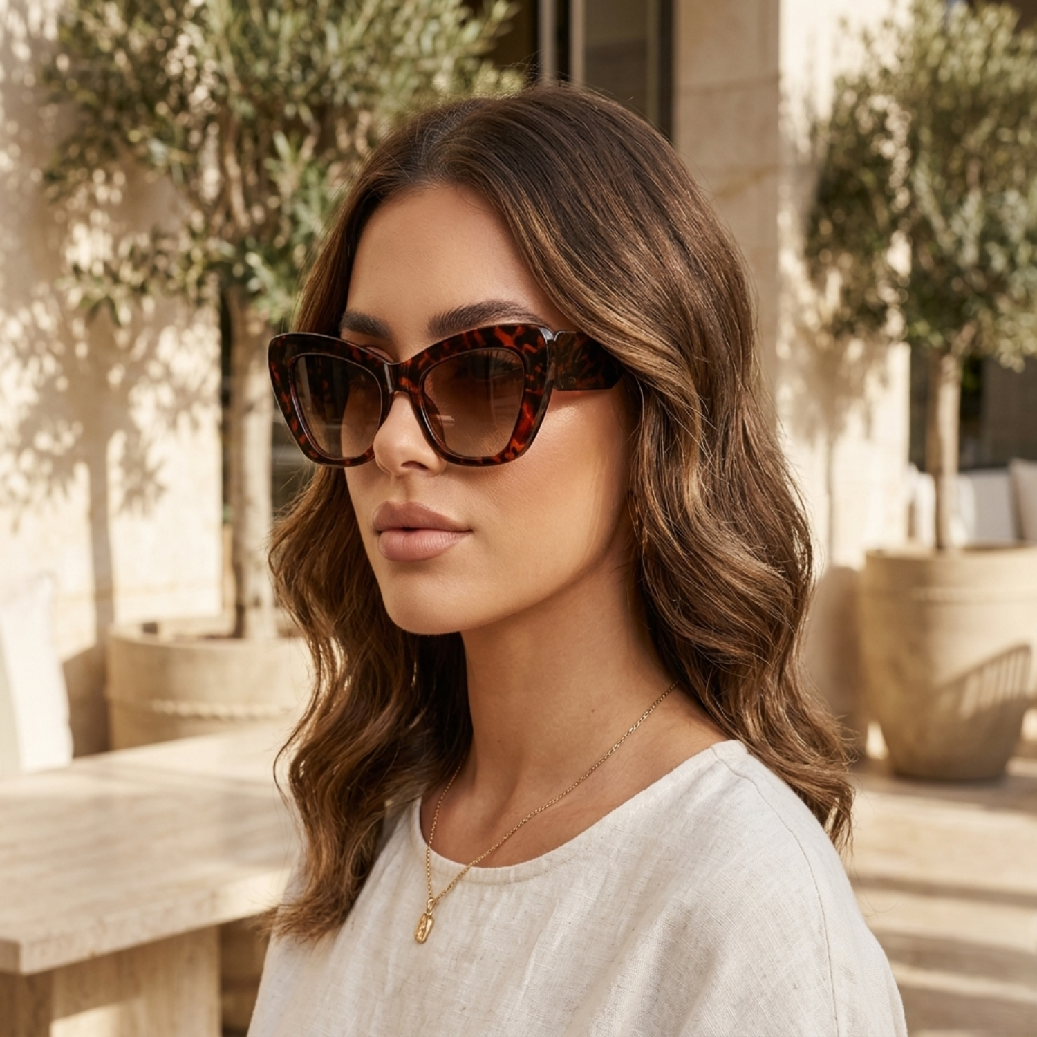 Bold Tortoise Geometric Cat-Eye Sunglasses JLTG0370