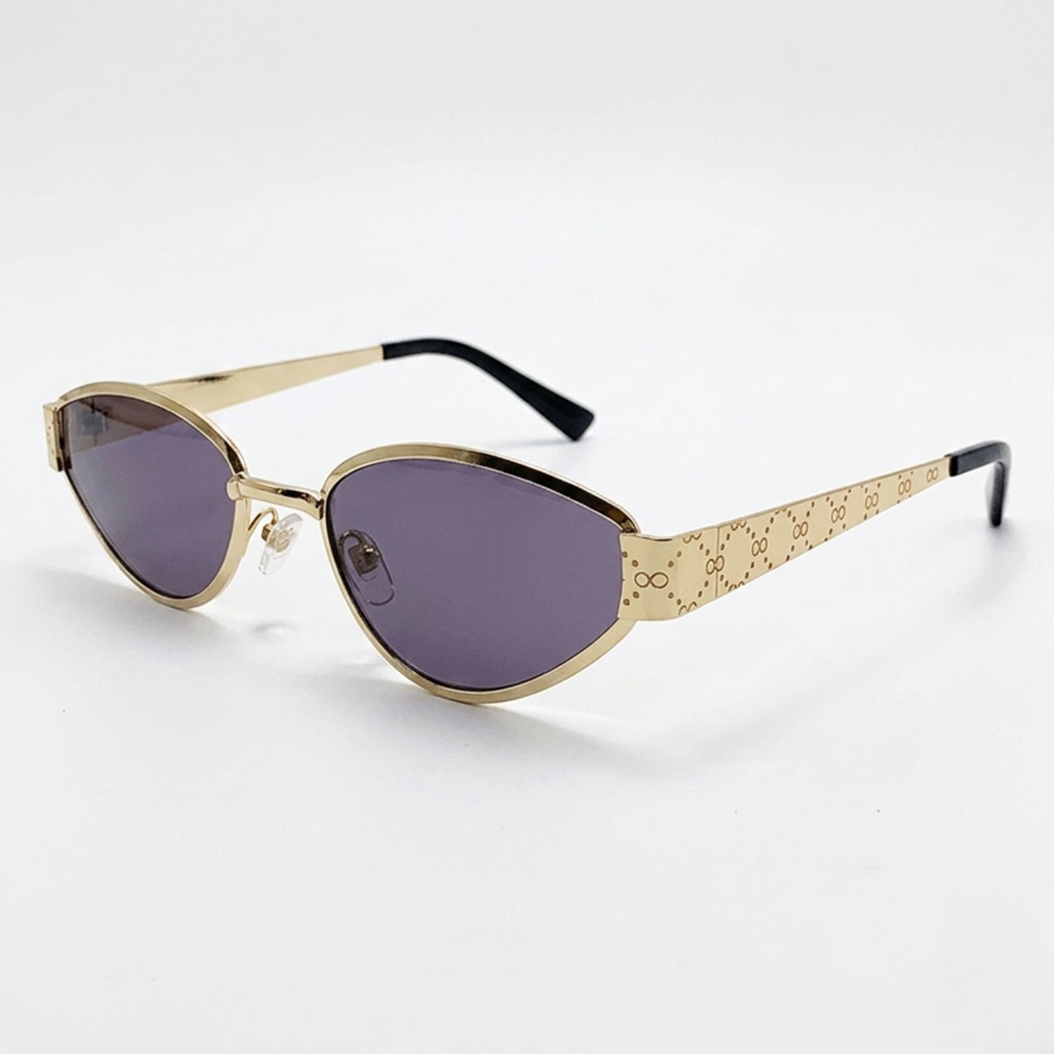 Gold Patterned Temple Black Sunglasses JLTG0372