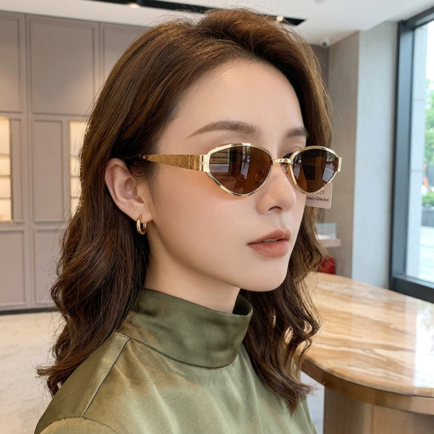Gold Patterned Temple Brown Sunglasses JLTG0373