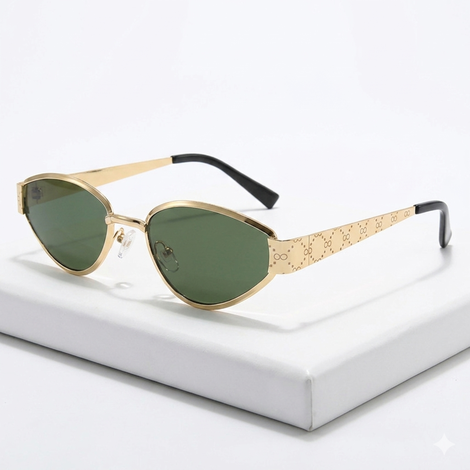 Gold Patterned Temple Green Sunglasses JLTG0374