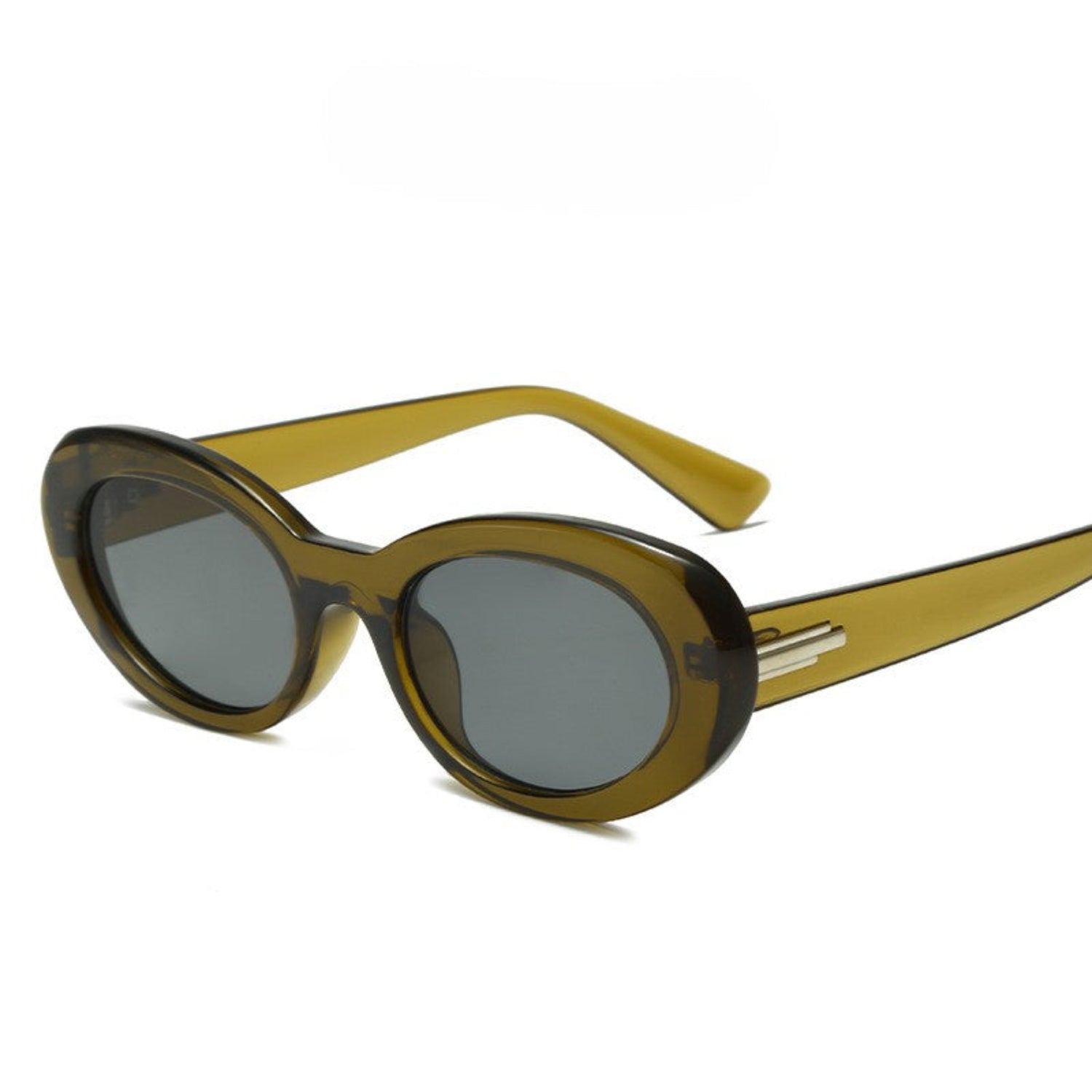 Olive Green Oval Retro Chic Sunglasses JLTG0375
