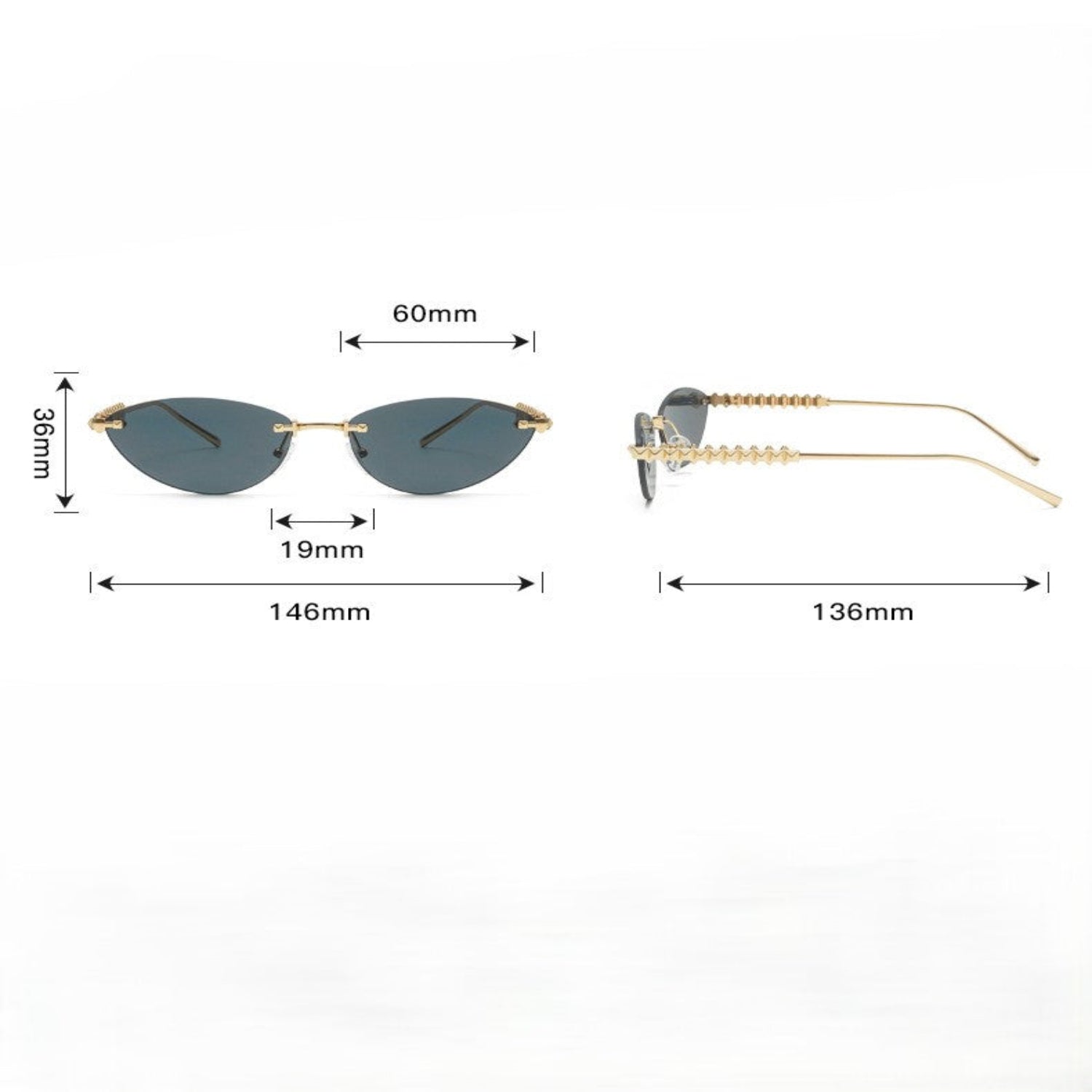 Gold Studded Rimless Cat-Eye Sunglasses JLTG0380