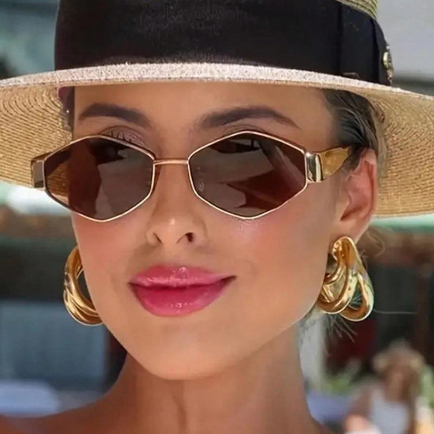 Geometric Gold Brown Sunglasses JLTG0382