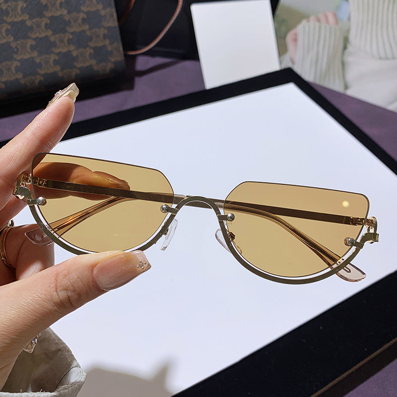 Gold Rimless Cat-Eye Sunglasses JLTG0394