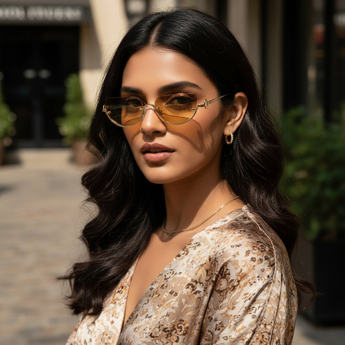 Gold Rimless Cat-Eye Sunglasses JLTG0394