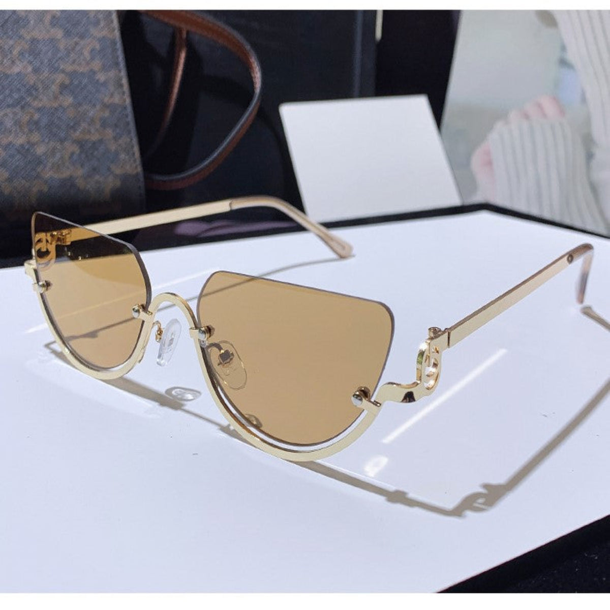 Gold Rimless Cat-Eye Sunglasses JLTG0394