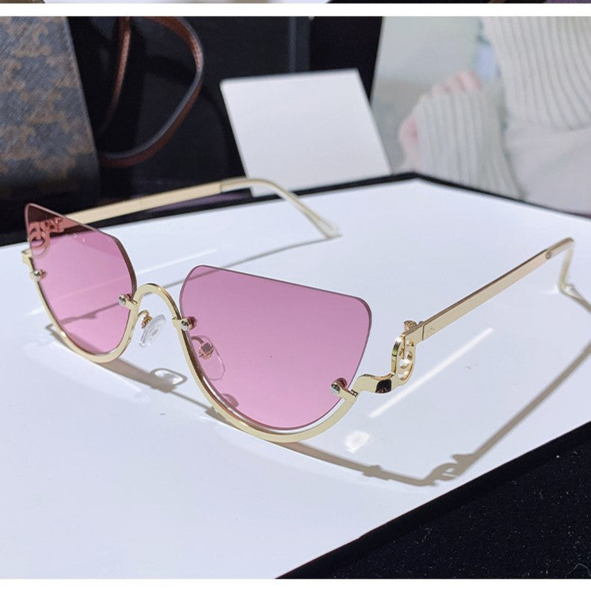 Pink Rimless Cat-Eye Sunglasses JLTG0395