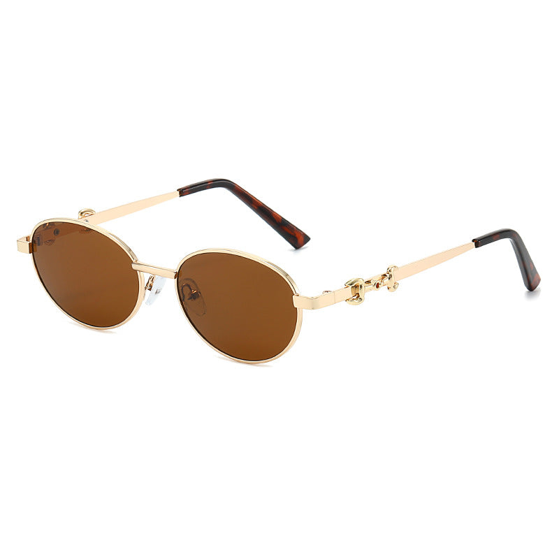 Elegant Gold Oval Brown Lens Sunglasses JLTG0444