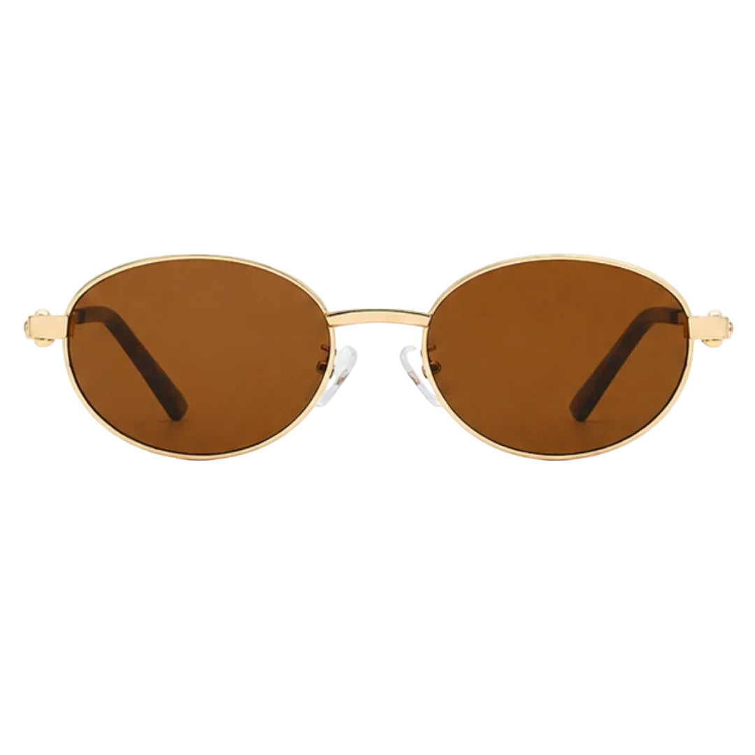 Elegant Gold Oval Brown Lens Sunglasses JLTG0444