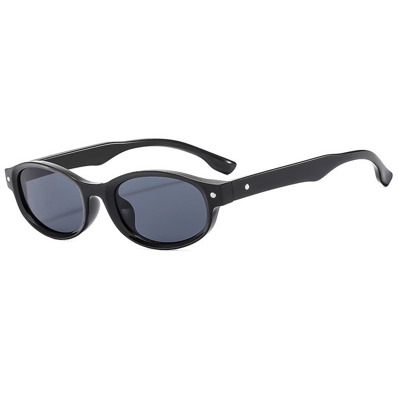 Trendy Black Oval Frame Sunglasses JLTG0454