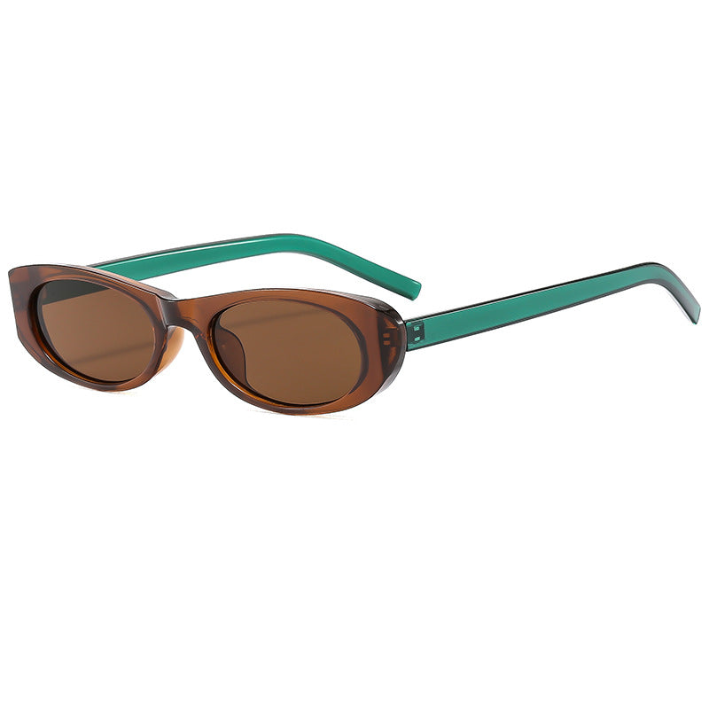 Translucent Brown & Teal Two-Tone Oval Sunglasses JLTG0461