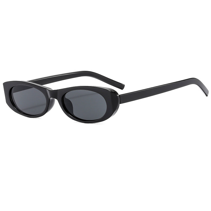 Chic Glossy Black Retro Oval Sunglasses JLTG0462