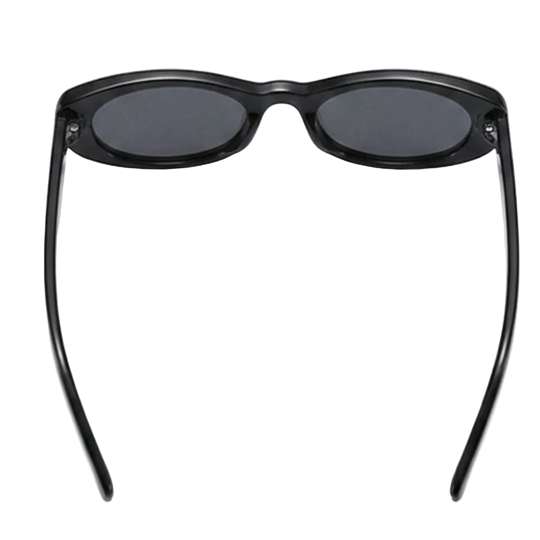 Chic Glossy Black Retro Oval Sunglasses JLTG0462