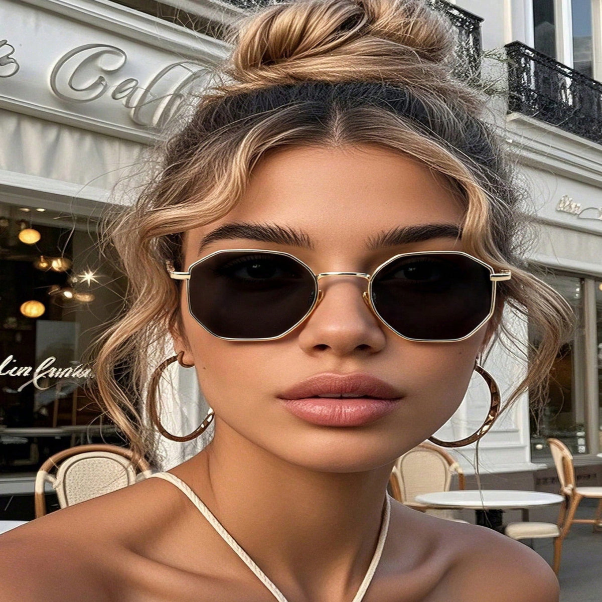 Gold Geometric Hexagon Sunglasses JLTG0471