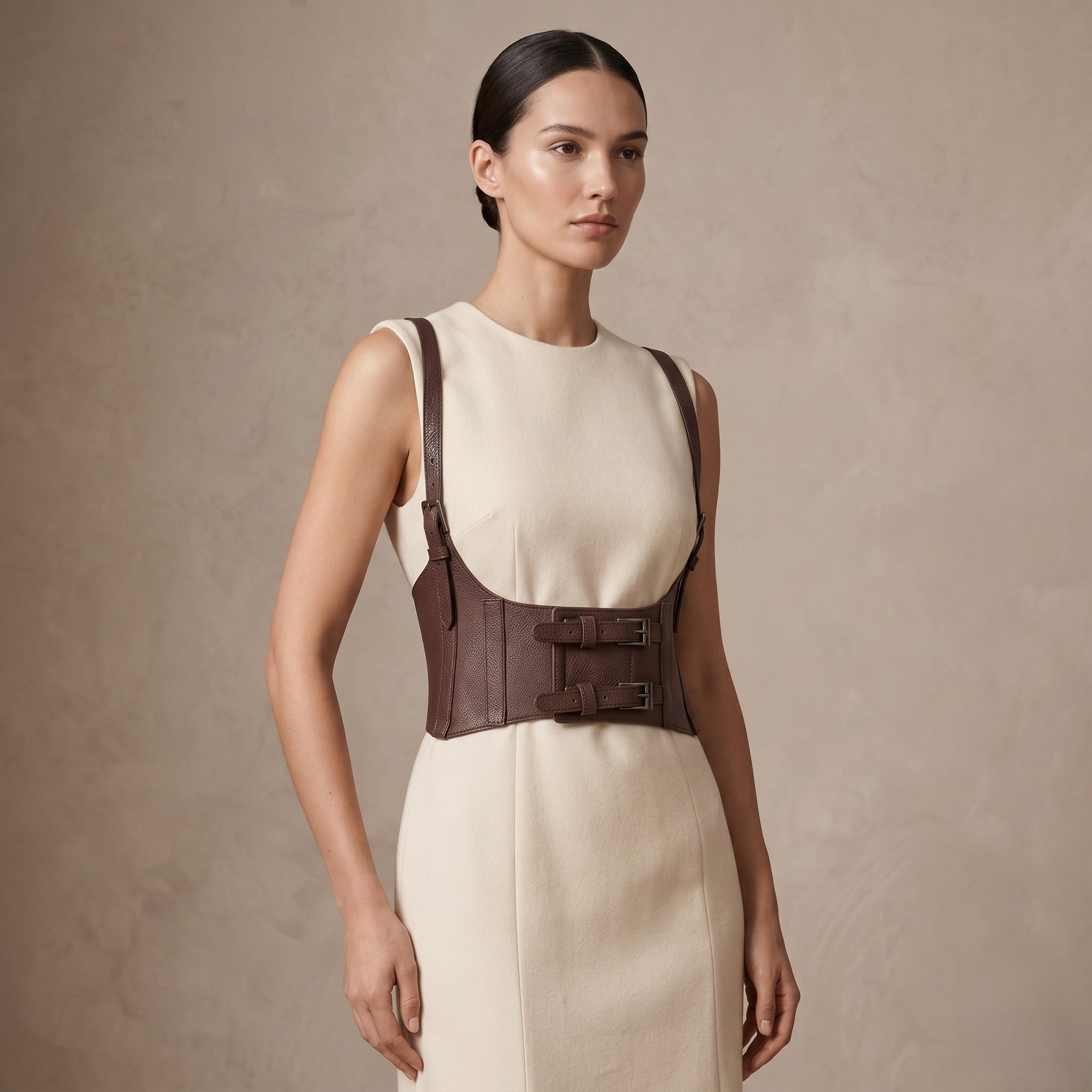 Brown Faux Leather Corset Belt with Buckle Straps Suit Belt for Women : jlthb0109