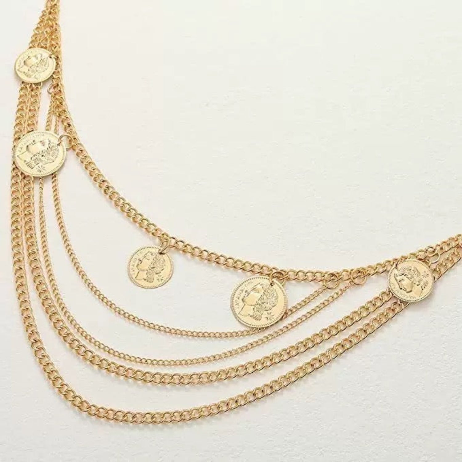 Vintage Gold Coin Layered Chain Belt jlthb0121