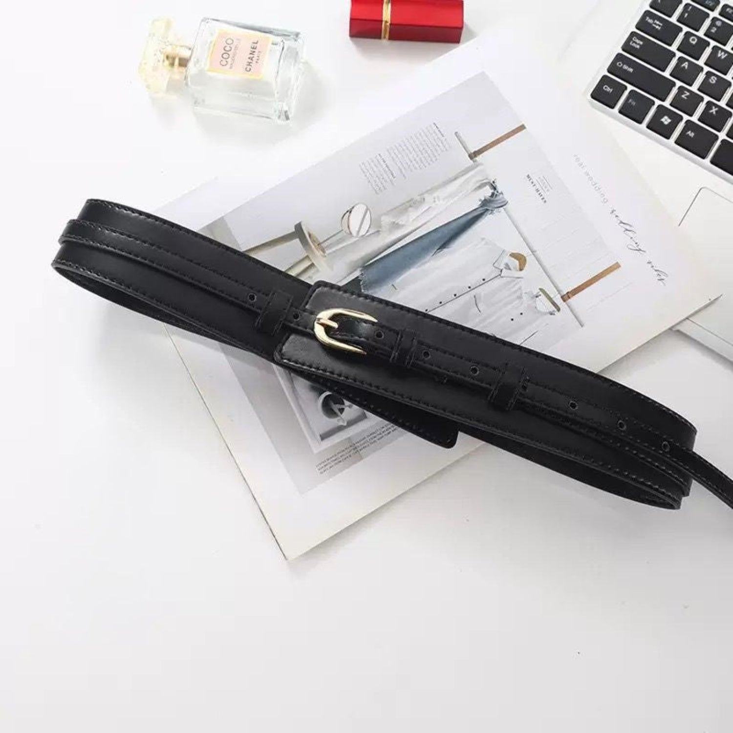 Tan Layered Wide Wrap Belt with Gold Buckle