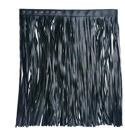 Long Tassel Black Faux Leather Fringe Waist Belt Skirt JLTHB0231