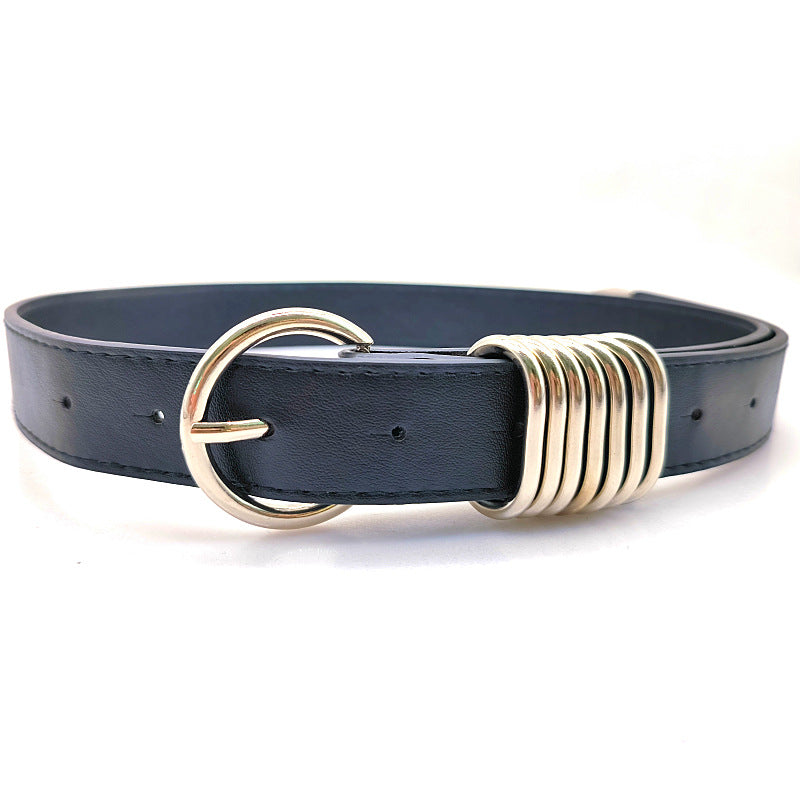 Skinny Leather Black Belt with Silver Coil Detailing JLTHB0233