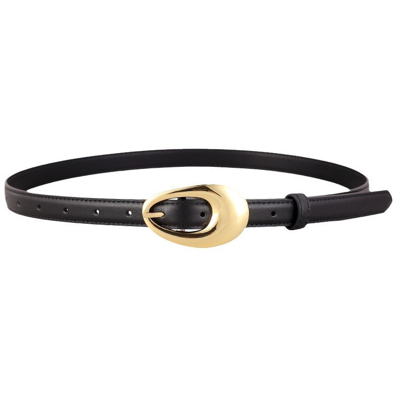 Oval Shaped Gold Buckle Black Belts JLTHB0238