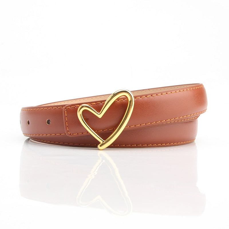 Love buckle belt, Tan Belt with Gold Heart Buckle