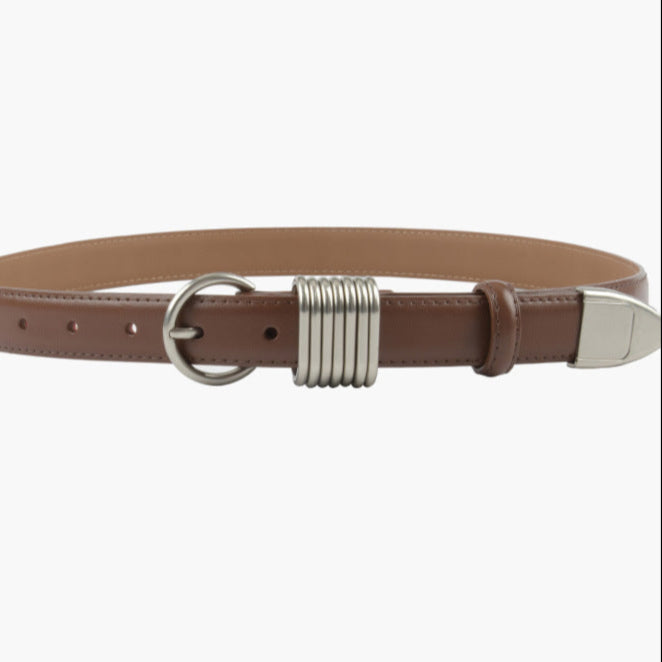 Skinny Leather Black Belt with Silver Coil Detailing JLTHB0233