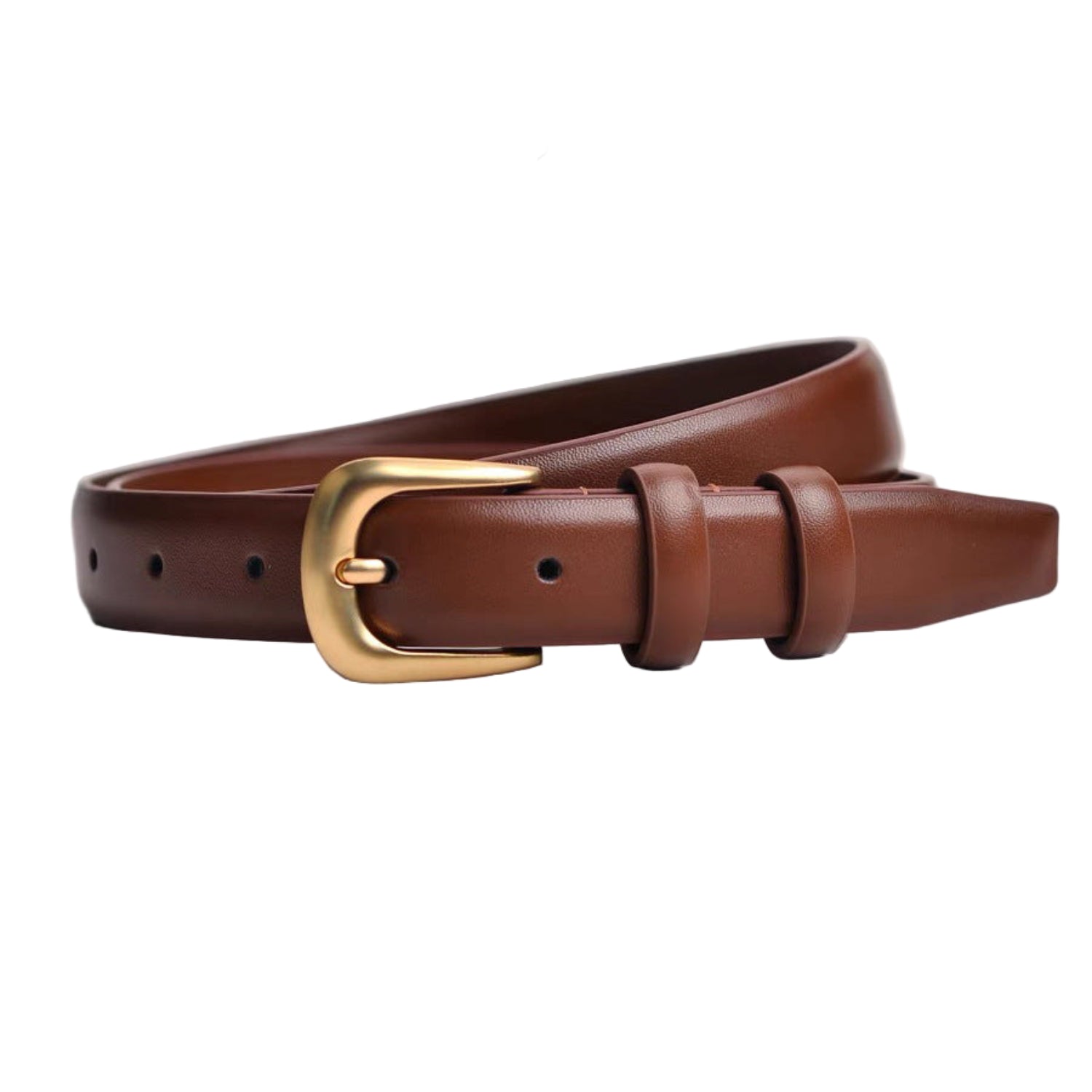 Brown faux leather belt with Classic Matte Gold Buckle JLTHB0261