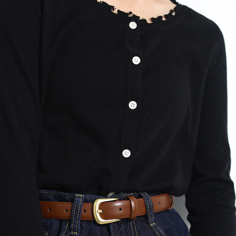 Brown faux leather belt with Classic Matte Gold Buckle JLTHB0261