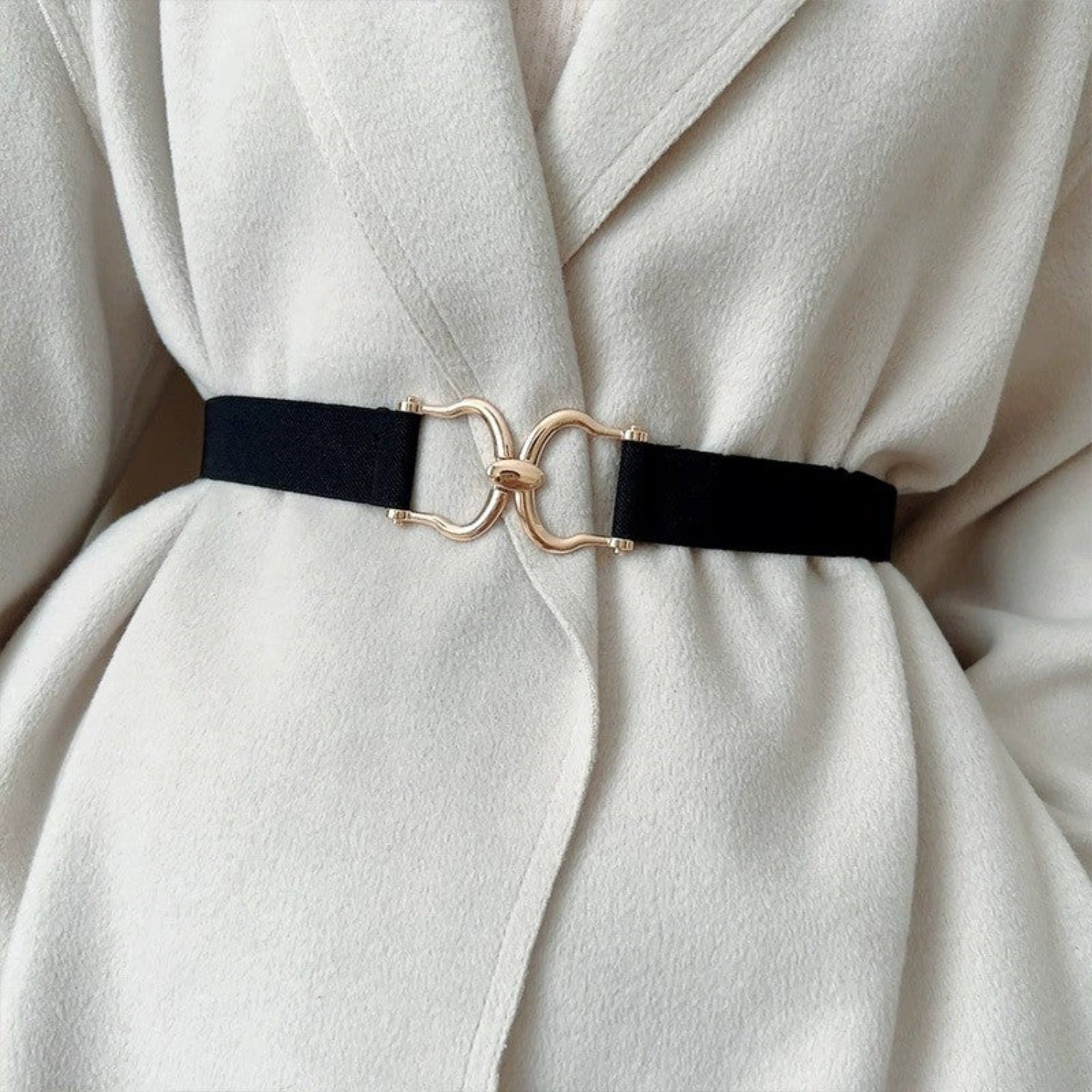 Just Lil Things Black Elegant Elastic Belt with Gold Hook Buckle JLTHB0272