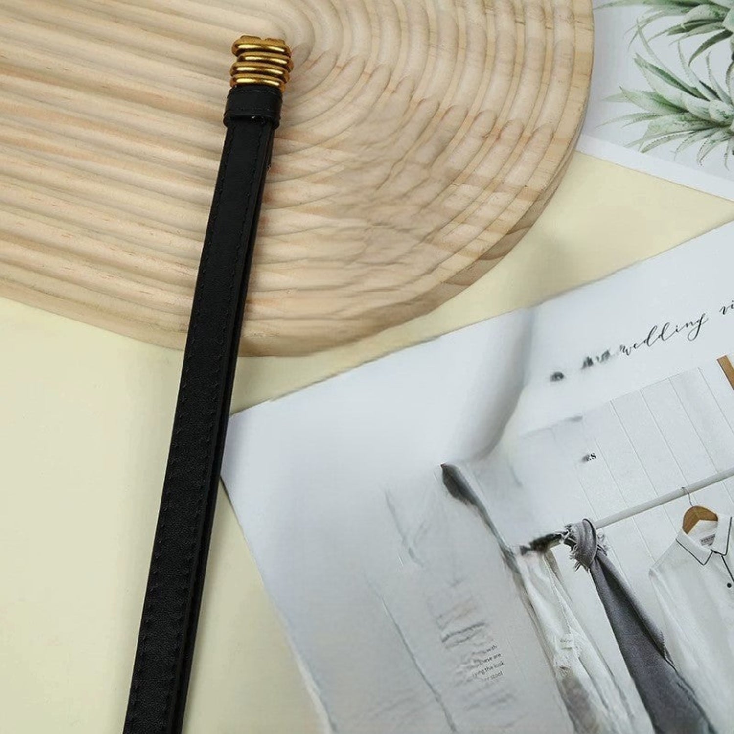 Just Lil Things Black Sleek Belt with Gold Coil Detailing JLTHB0273