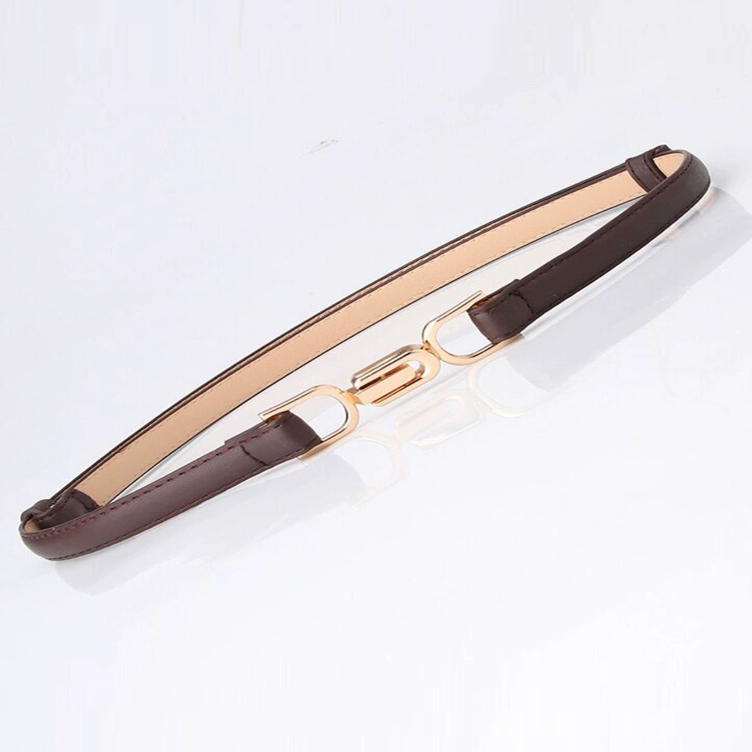Minimalist Gold Clasp Skinny Brown Belt JLTHB0276