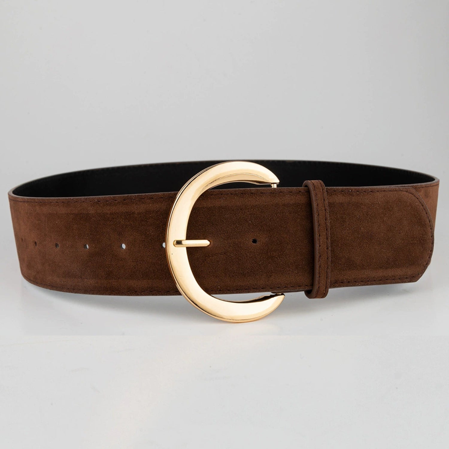 Retro Wide Brown Suede Belt with Polished Brass Buckle JLTHB0277