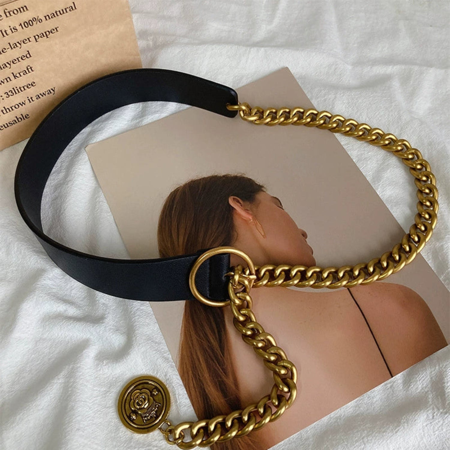 Black Strap Gold Chain Belt JLTHB0283