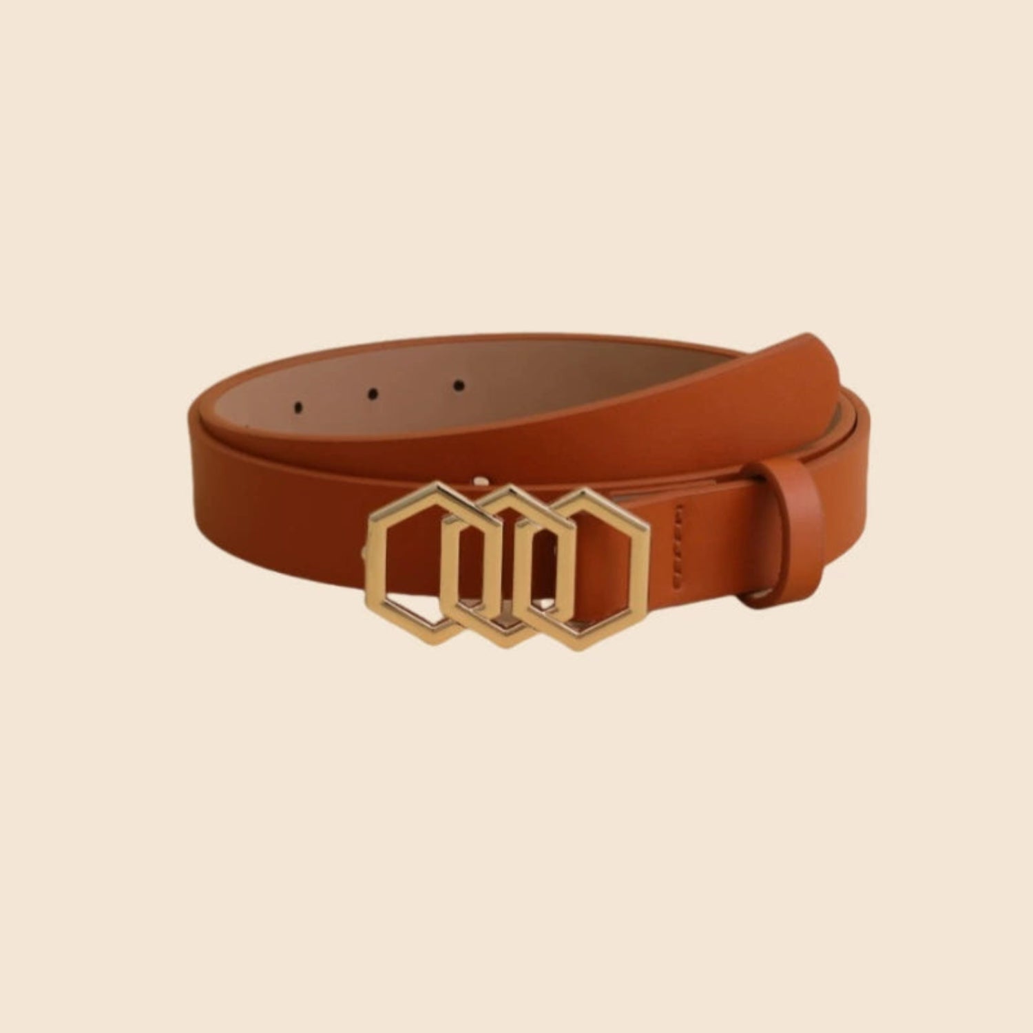 Triple Hexagon Buckle Cognac Belt JLTHB0298