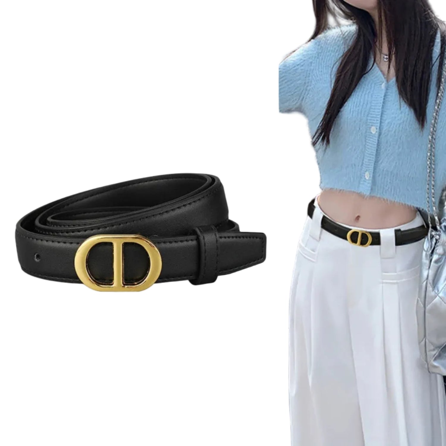 Oval Gold Buckle Black Belt JLTHB0304