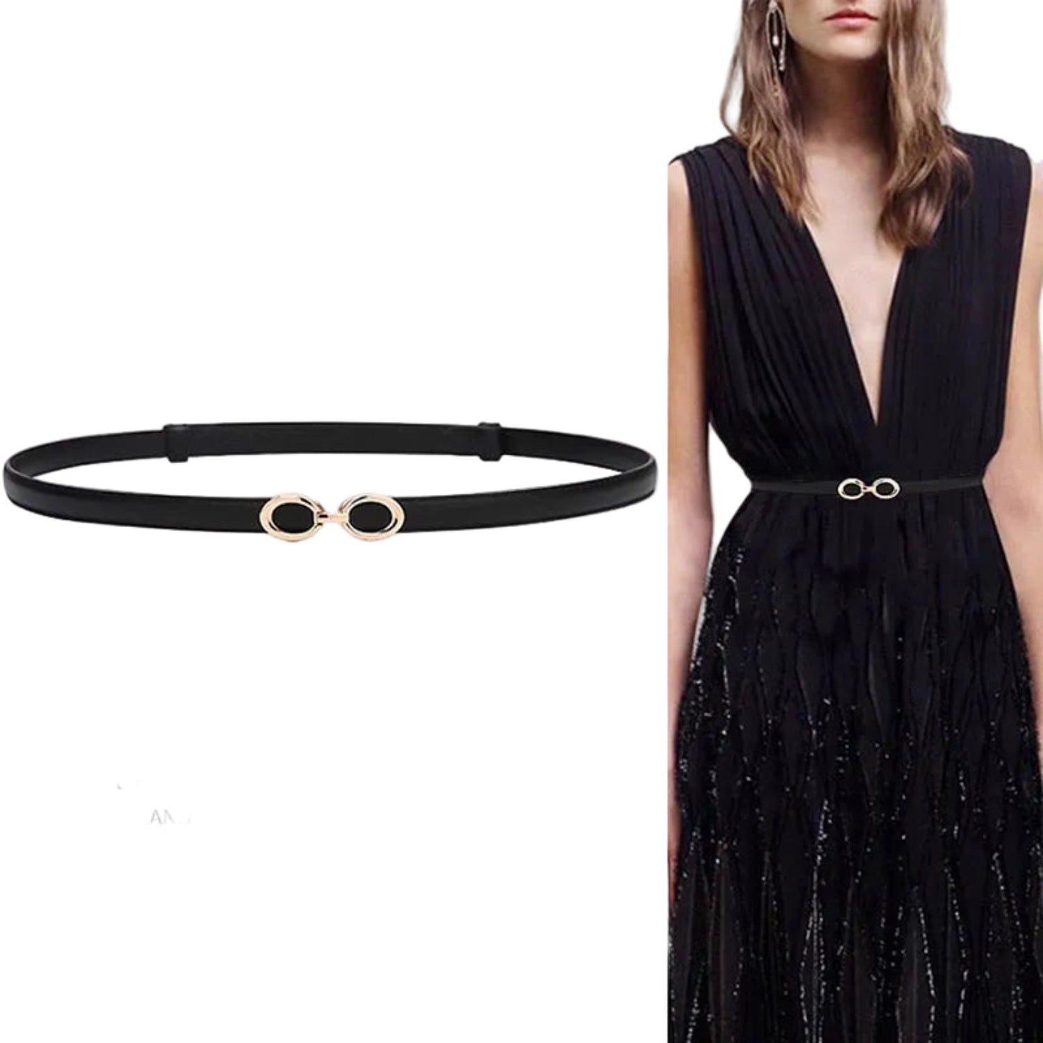Gold Infinity Buckle Black Belt JLTHB0305